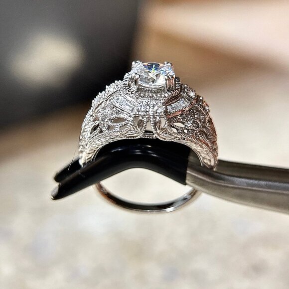 Art Deco Style Round Cut Cz Silver 925 Ring - Picture 6 of 13